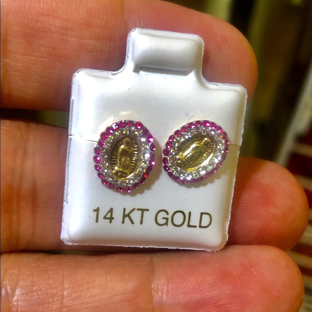 14 Karat Solid Yellow Gold  Religous Earring.